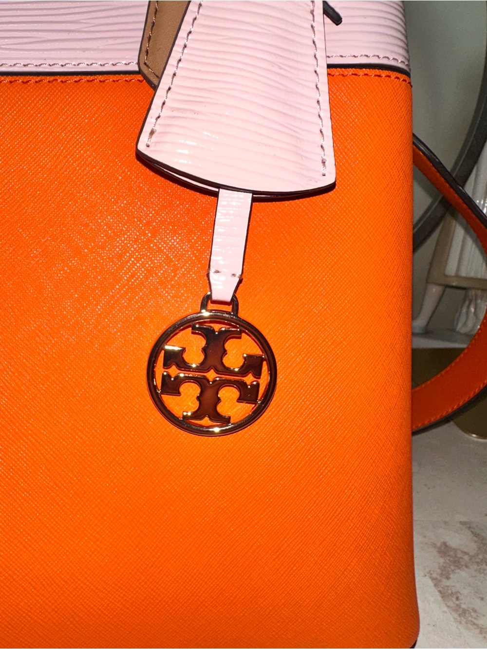 Tory Burch Orange & Pink Leather Top-Handle Satchel - Picture 11 of 13